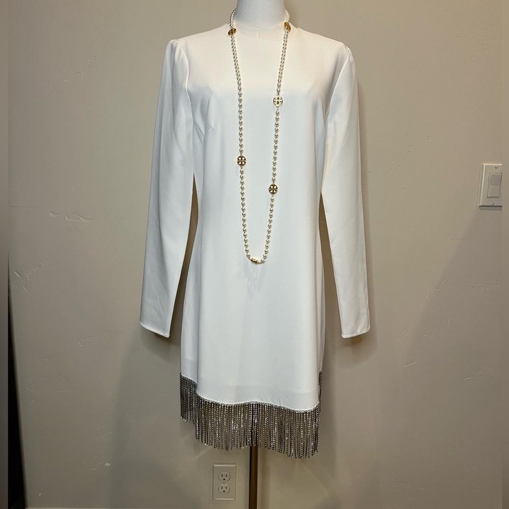 Stunning Gianni Bini White Dress with Crystal Bead Fringe